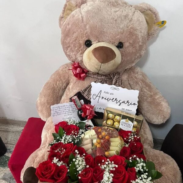 Regalos Amor y Amistad – Peluche Gigante con rosas